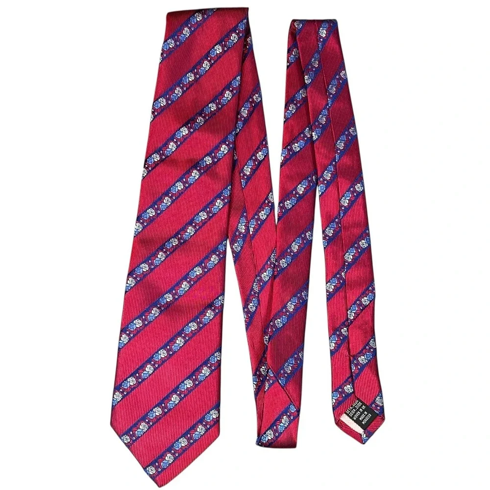 Thomas Pink 100% Silk Mens Necktie Navy/Red Stripped Floral Classic France